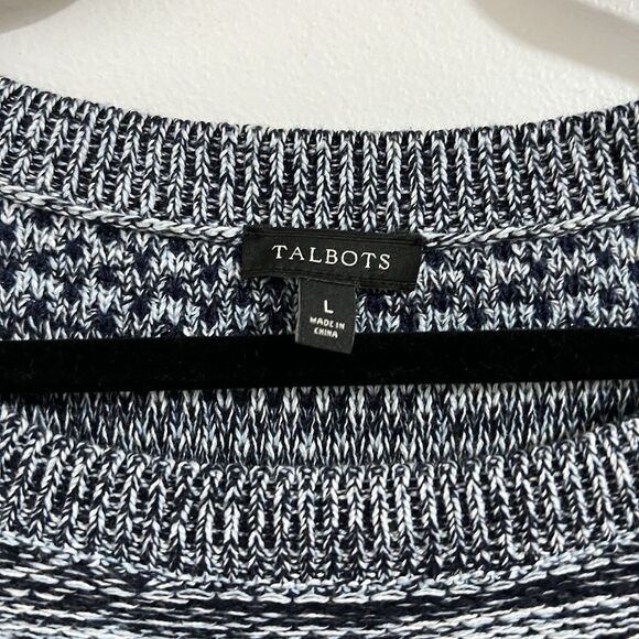 Talbots Sweater Womens L Navy Blue Striped Textured Knit Pullover Classic Top - Picture 3 of 6
